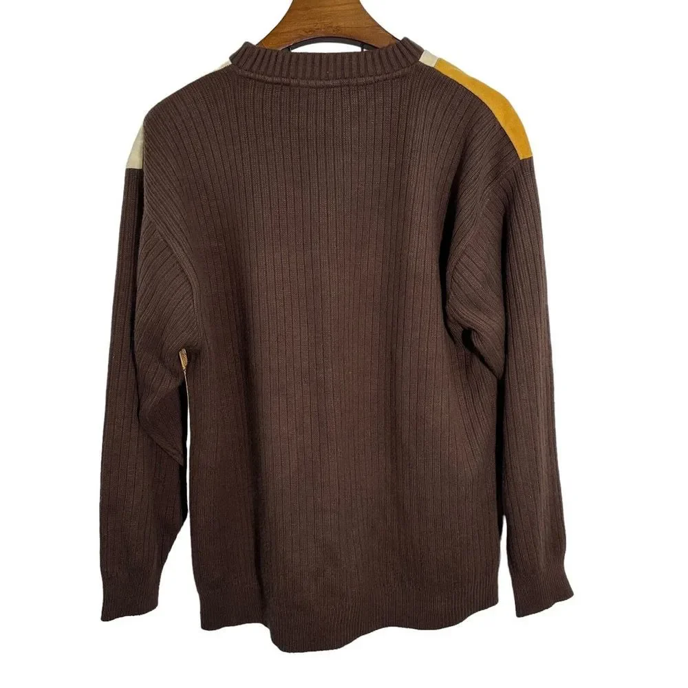 CLENCH Vintage Brown Patchwork Multicolor Pullover Crewneck Sweater Size‎ XL